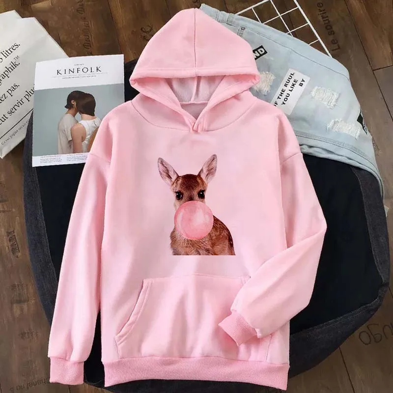 

Harajuku Kawaii Animal Print Sweatshirt Women Hoodies Cute Hip Hop Harajuku Hipster Streetwear Loose Casual Clothes Female Top