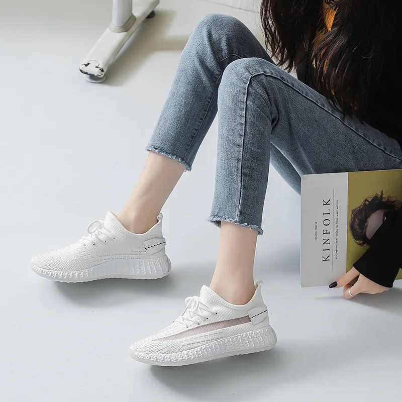 Женские теннисные туфли дышащая сетчатая обувь легкие повседневные белые