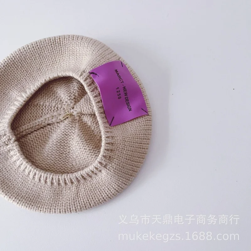 2022 Children's Knitted Autumn and Winter Boys and Girls Baby Concave Shape Navy Hat Color Label Wool Hats