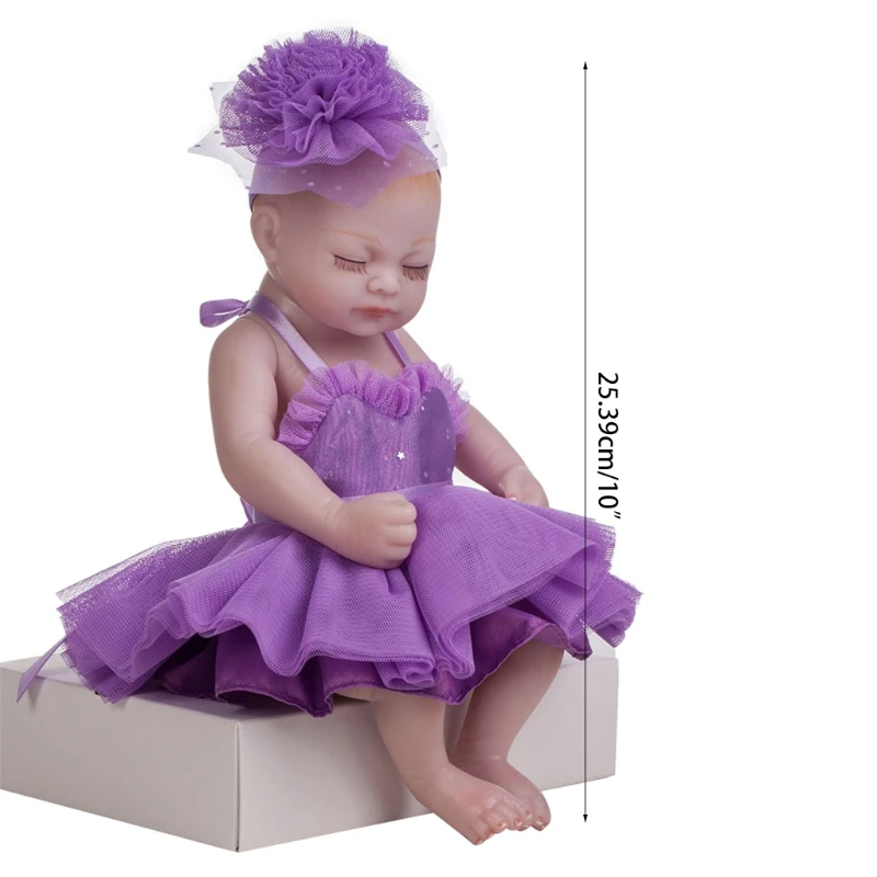

Mini Doll Girls Sleeping in Vinyl Silicone Bodies Handmade Toys and Purple Dress