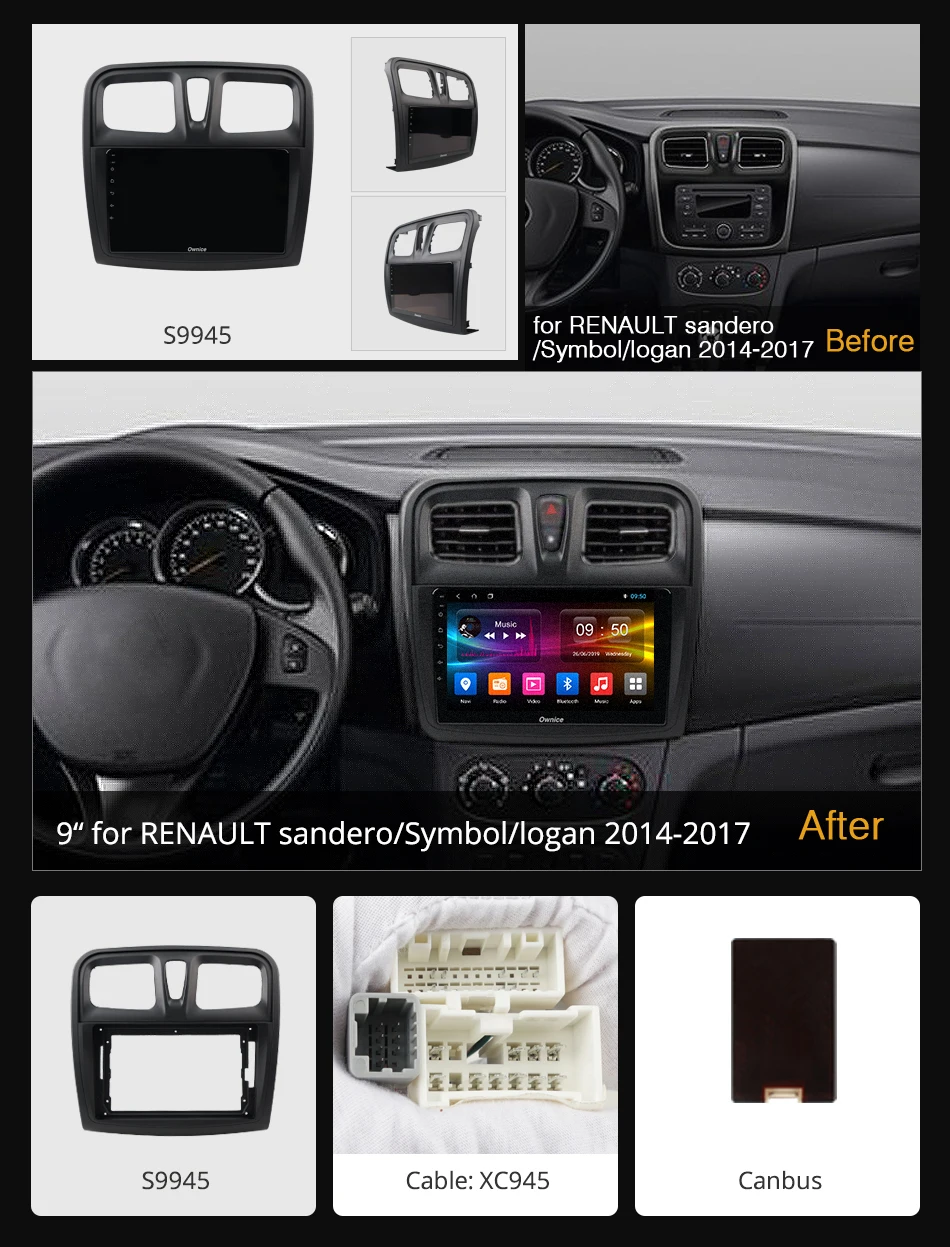 Ownice автомобильный 360 панорамный плеер Android 9 0 2 Din K3 K5 K6 для RENAULT sandero/Symbol/logan 2014 2015 2016