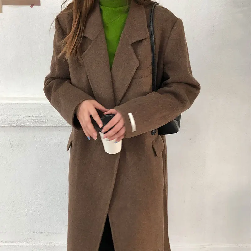

2021 Winter 90% Australian Wool + 10% Koala hair Thickened Handmade Long Double Breasted Wool Coat Women Woolen Overcoat