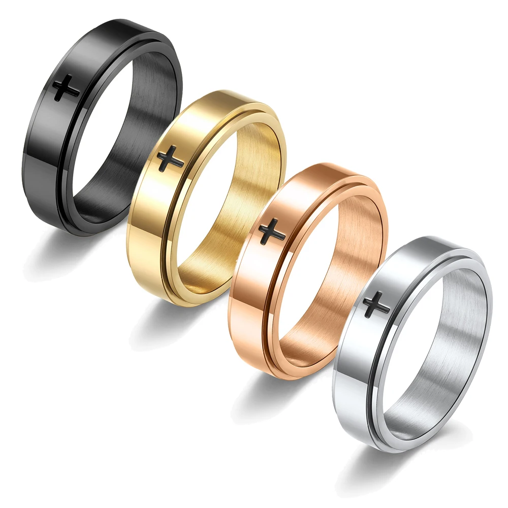 

Vintage Stainless Steel Jesus Cross Ring For Women Men Stress Release Spinner Ring Rotatable Fidget Ring Hiphop Biker Jewelry