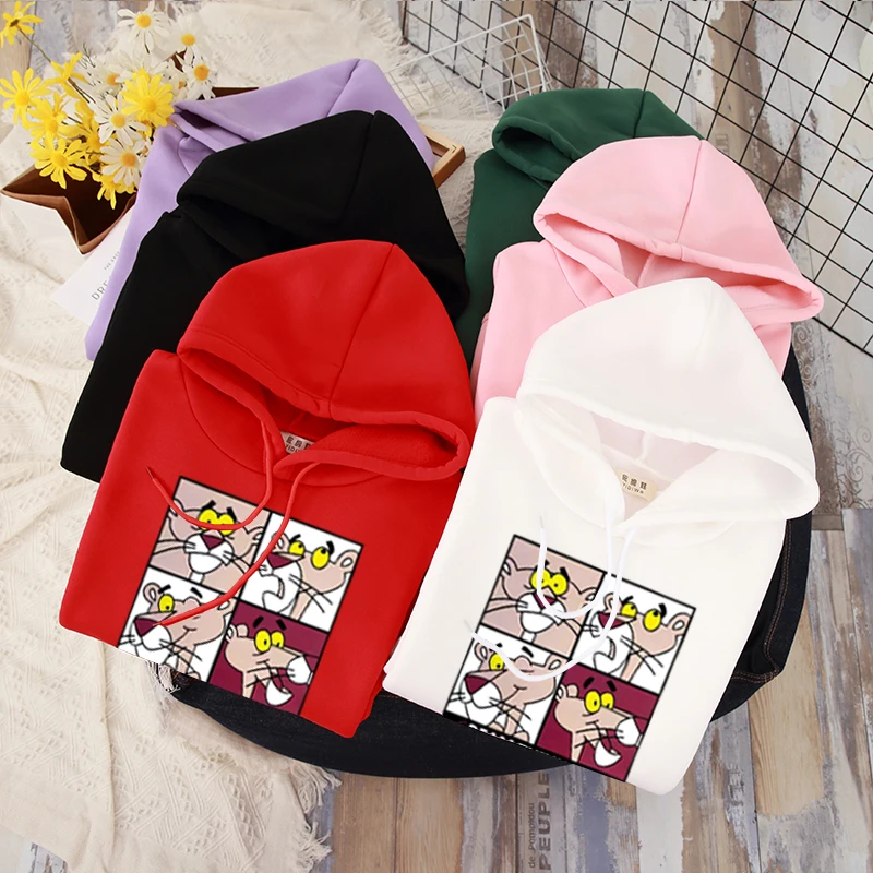 Shellsuning флисовые толстовки для женщин осень зима корейский BF Harajuku круглый вырез Kawaii Розовая пантера мультфильм печатных Ins пуловер