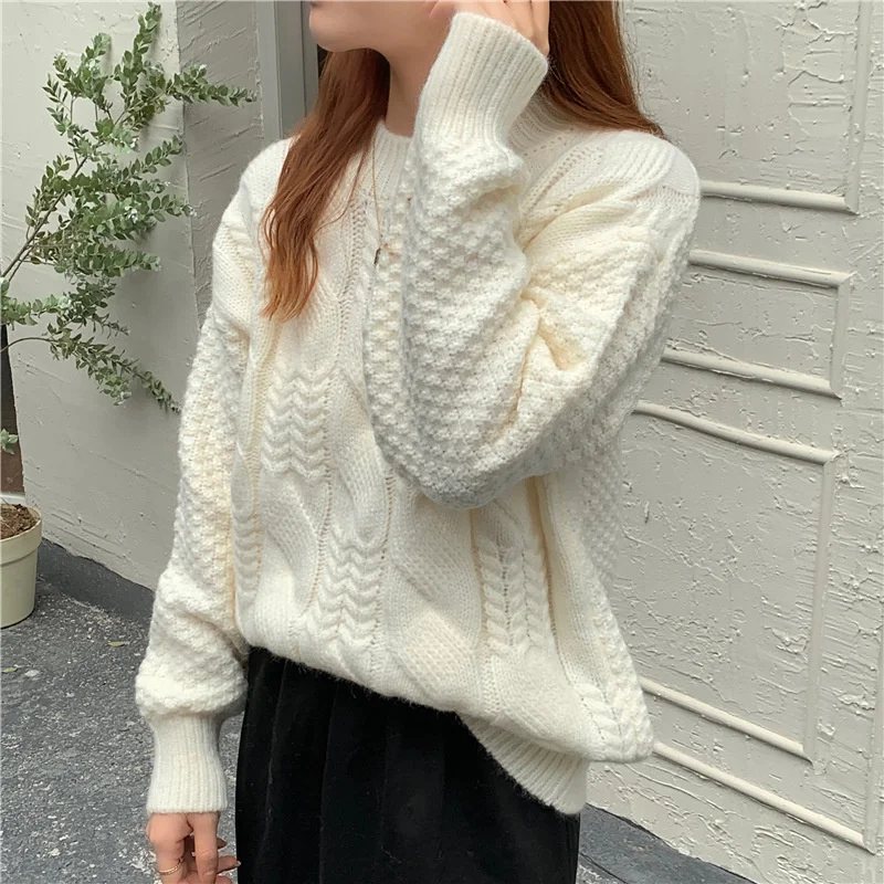 

PEONFLY Thick Warm Winter Sweater Women 2021 Casual Solid Loose Long Sleeve Pullover Female Knitted Jumper Women Outerwear Tops