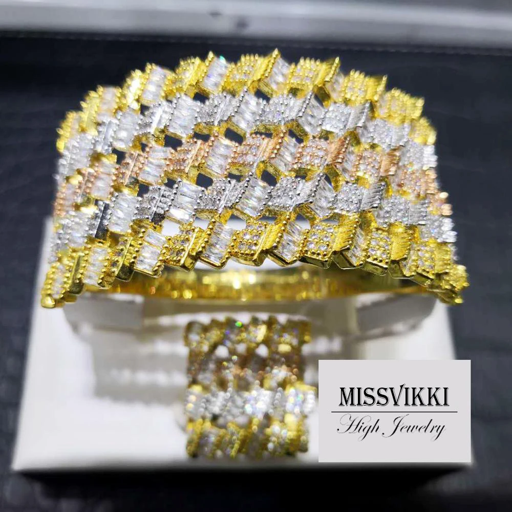 

missvikki High Quality Luxury Bold African Wide Bangle Ring Set For Women Cubic Zircon Wedding Saudi Arabic Dubai Jewelry Sets