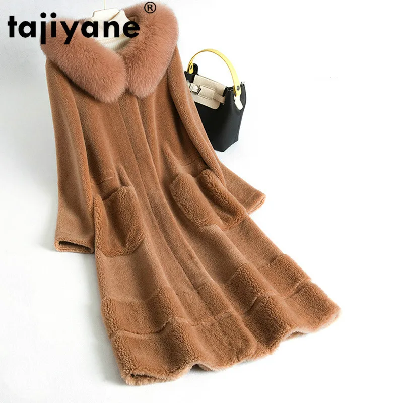 Шуба из натурального меха лисы с мехом капюшоном овечьей кожи 100% Шерстяное