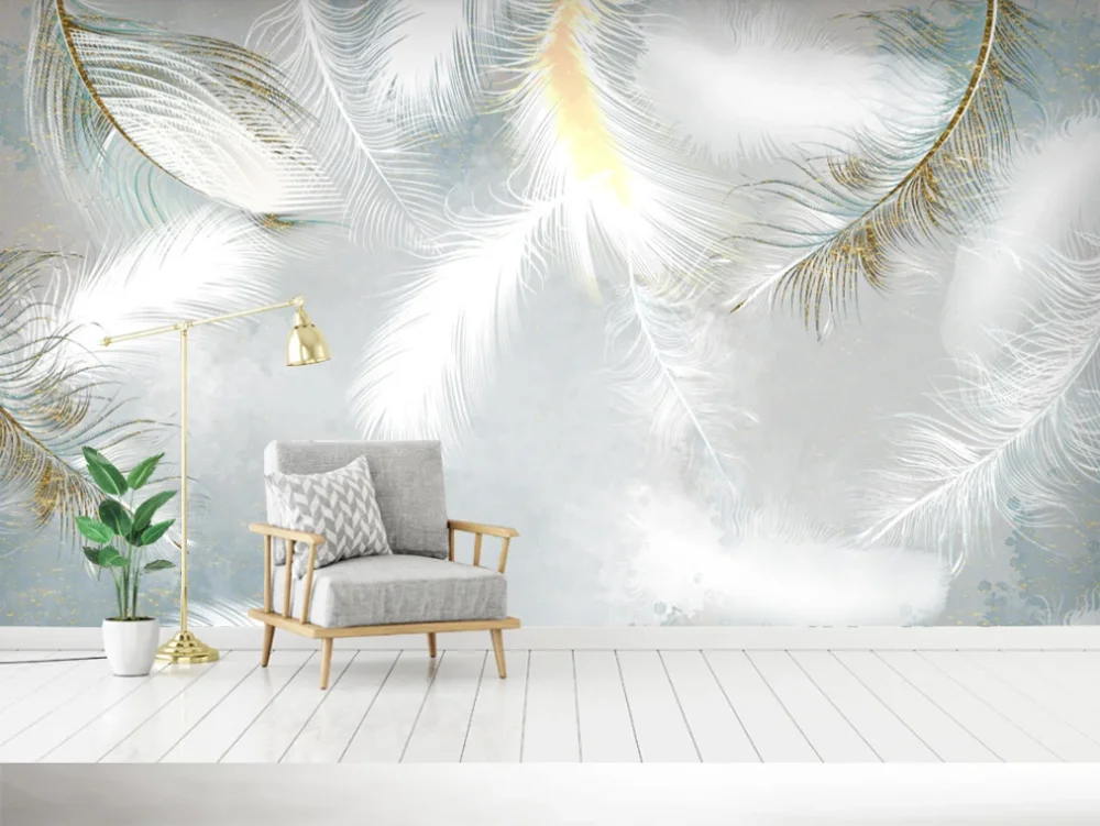 3D обои на заказ современный простой светильник роскошное перо золотая линия