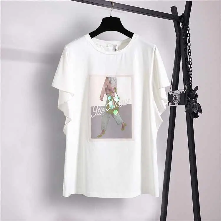 

Women New 2021 Summer Print Top and Irregular Skirt 2 Piece Set Female Casual Short Sleeve T-Shirt + Skirts Two Piece Sets A853