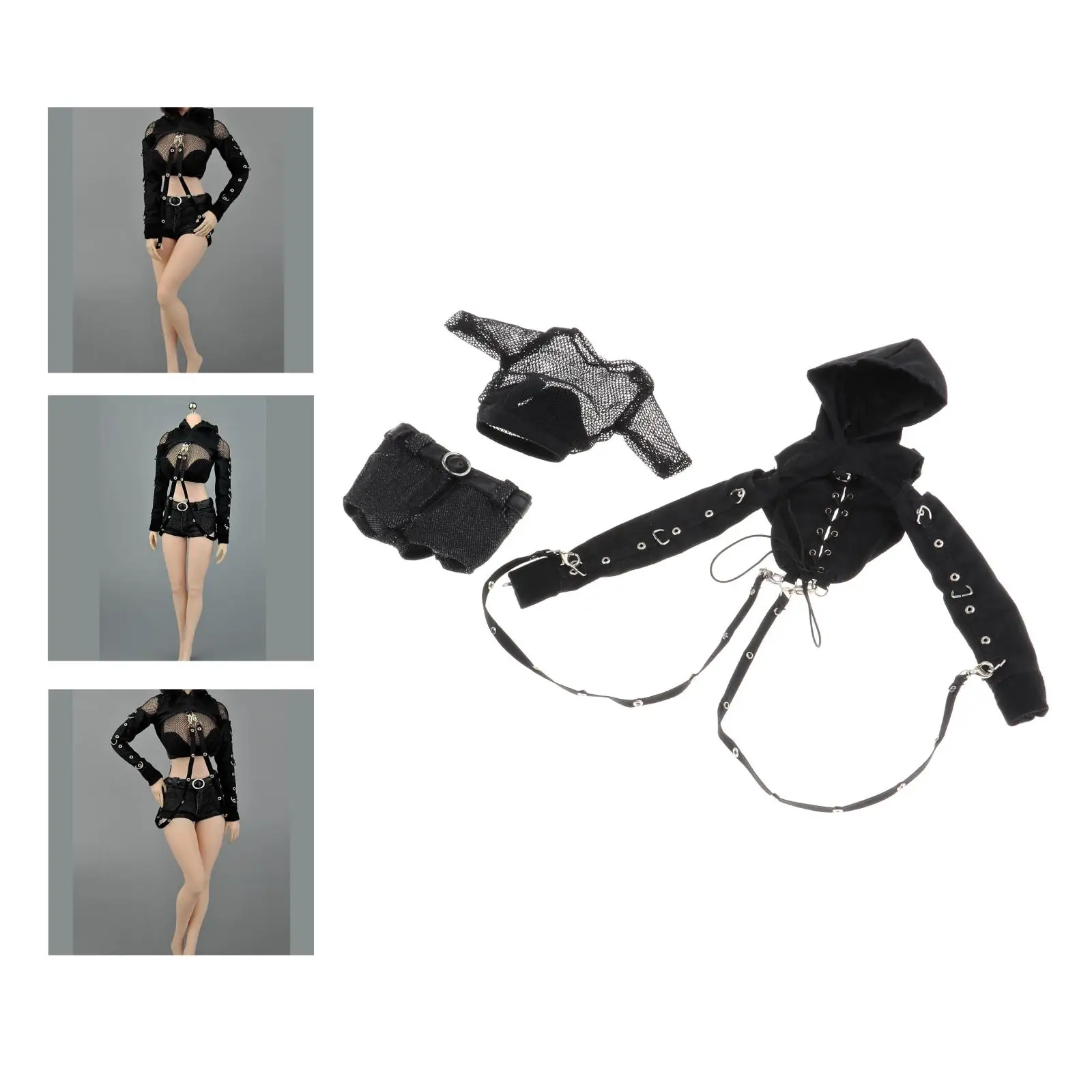 Костюм 1/6 женский фигурный топ с капюшоном черный для кукол игрушки HT 12 дюймов |