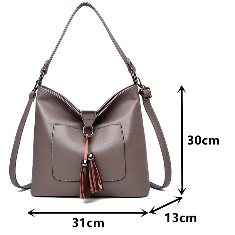 

Big Size Women Crossbody Bag High Quality Leather Tassel Tote Handbags Retro Ladys Shoulder Bag Large Capacity Messenger Bag Sac