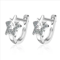 vintage crystal double star earrings for women jewelry trendy silver plated lady hoop earrings with stones shining bijou