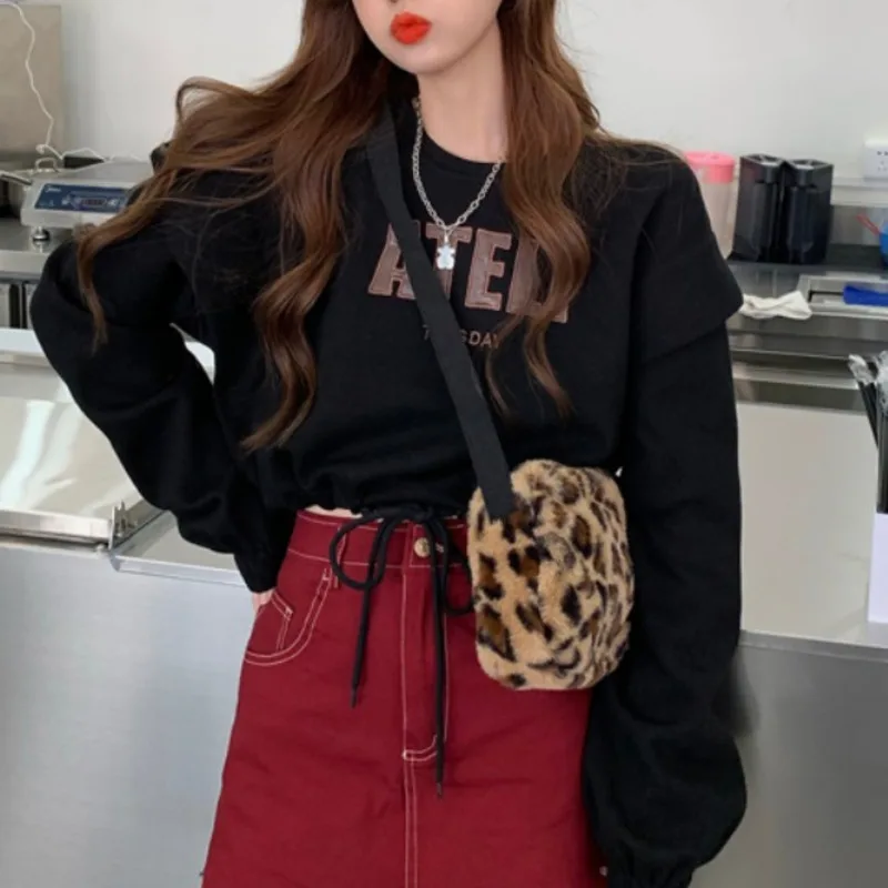 

Fried Street Salt Drawstring Sweater Women's Spring and Autumn 2021 New Loose Korean Design Sense of Minority Short Top Fashion