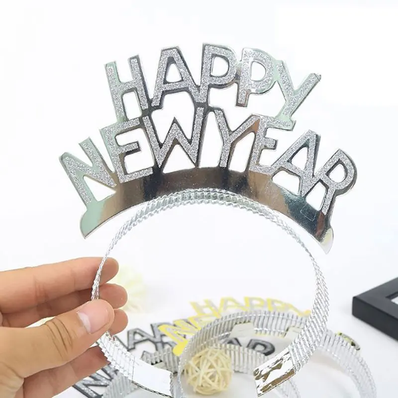 

1Pcs HAPPY NEW YEAR Hair Clip Headband Aluminum Foil New Year Party Decorations Hairpin Styling Tool