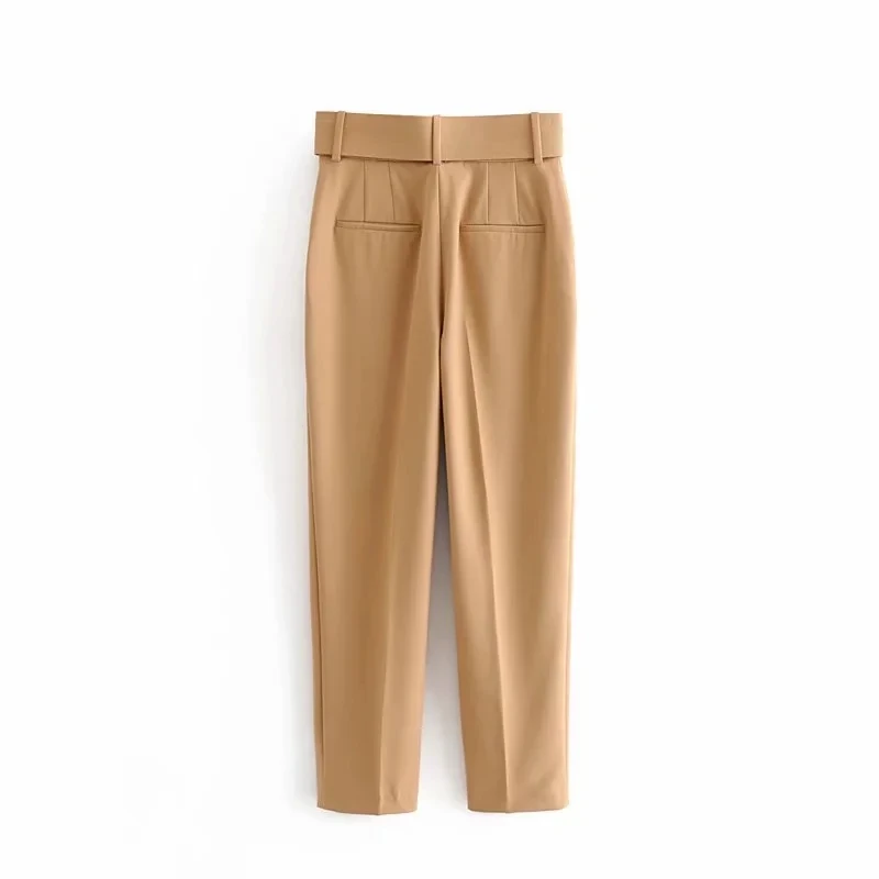 

Spring Summer OL Femal 2021 Nine Point Pants Fashion Mid Waist Pants with Belt Fashion Solid High Quality All Match Daily Wear