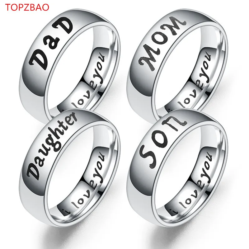 

Love Dad Mom Son Daughter Decoration Family Ring Stainless Steel Family Travel Jewelry