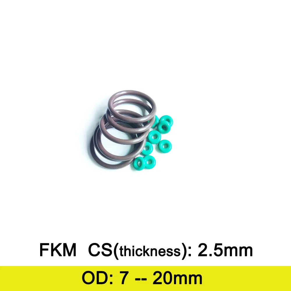 

FKM Rubber O Rings Gasket C/S 2.5mm Thickness OD 7/8/9/10/11/12/13/14/15/16/17/18/19/20mm Fluolrine Rubber Oil Seal Ring Washer