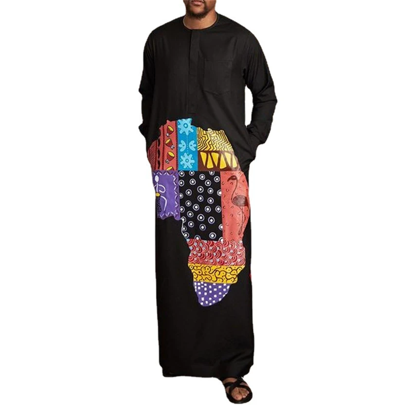 

Muslim Clothing Men Ramadan Abaya Dubai Turkey Arabic Retro Loose Clothes Islamic Clothing Robe Long Sleeve Floral Islamic
