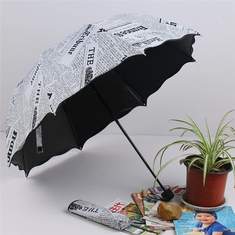 

Складные зонтики с принтом газеты, женские Дамские купольные зонтики принцессы, зонтик от солнца и дождя, складной зонтик с оборками в виде ...