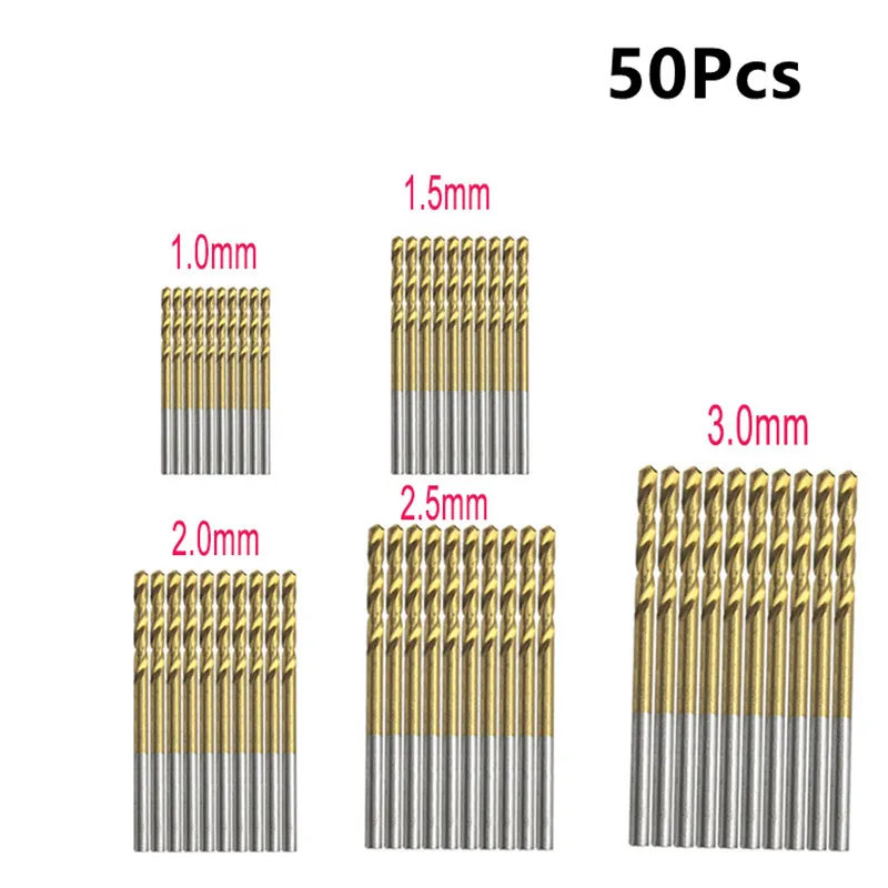 50pcs 99 шт 1,5 мм-10 мм титановые HSS сверла с покрытием из нержавеющей стали HSS высокоскоростные сверла Набор для электрических сверл инструменты TP-059 - Цвет: 50pcs