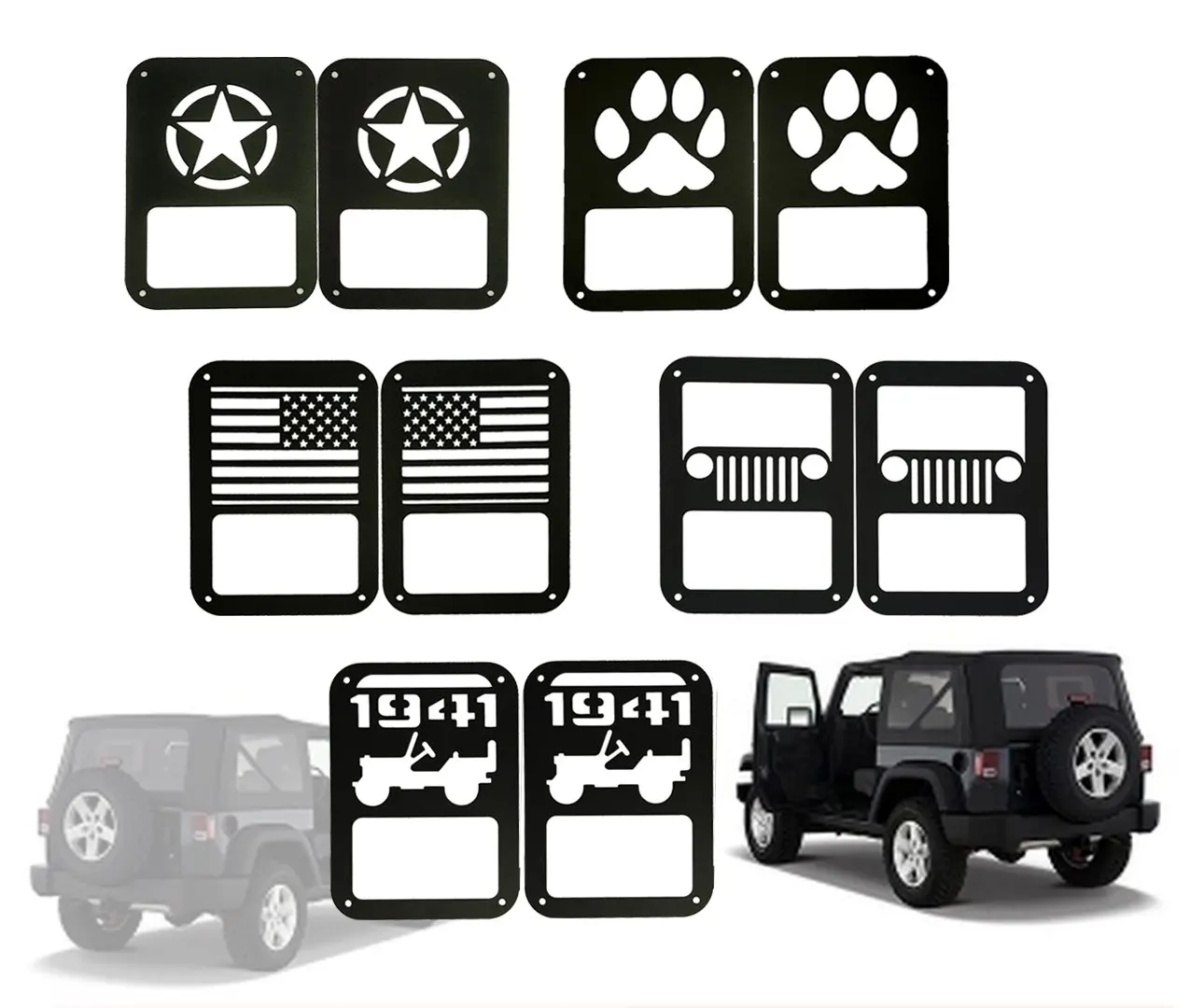 

J219 Taillight Cover Trim Guards Protector,Black Stainless Steel Guard Light Cover Kit for Jeep Wrangler JK JKU Sports LANTSUN