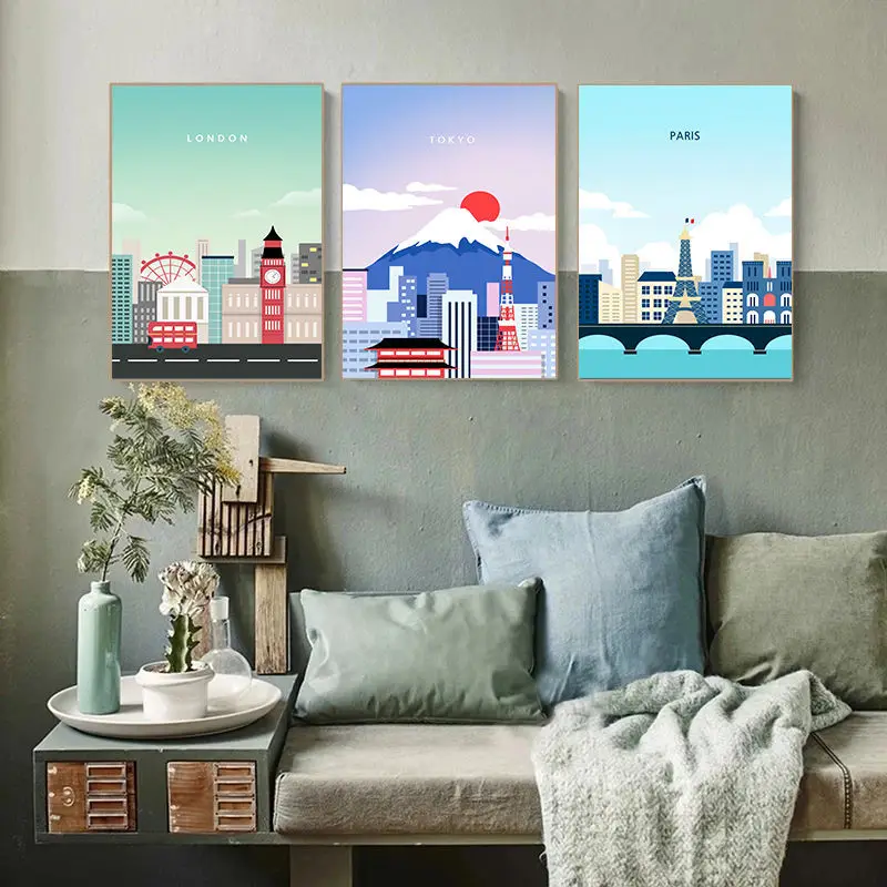 Мультяшный знаменитый городской пейзаж постер для путешествий и печать Рим