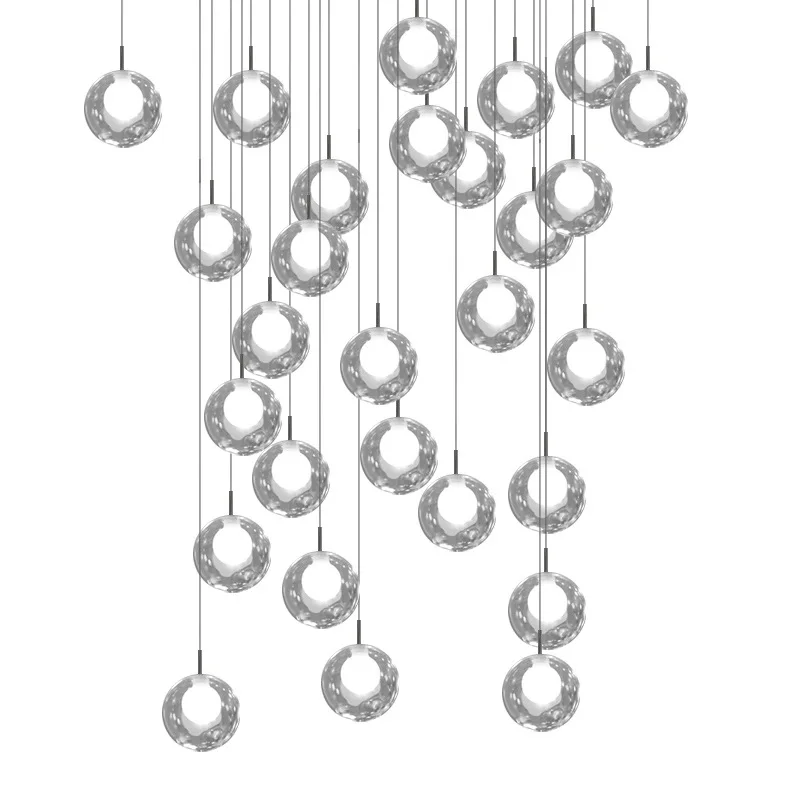 

Modern simple Glass ball LED Chandelier indoor villa living room staircase lighting Hotel lobby clubhouse decor Hanging lights