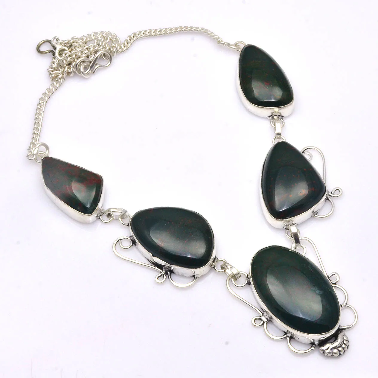 

Genuine Bloodstone Necklace Silver Overlay over Copper, 54 cm , N4598-1