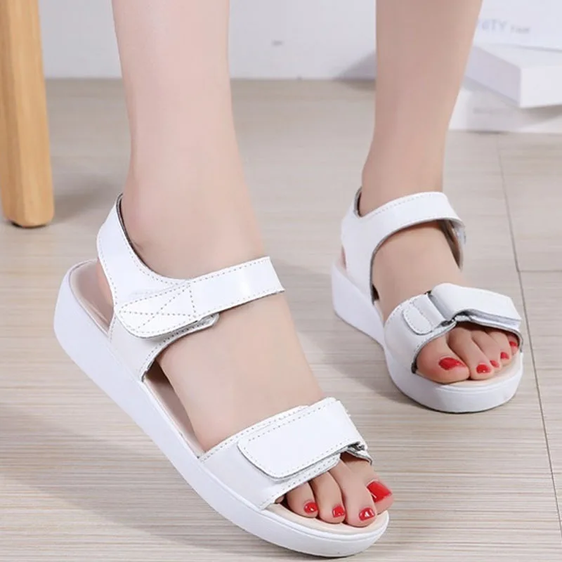 

MVVJKE New 2021Split Leather Women Sandals Fashion Summer Shoes Sweet Open Toe Hook Loop Casual Flat Sandals Women Summer Sandal
