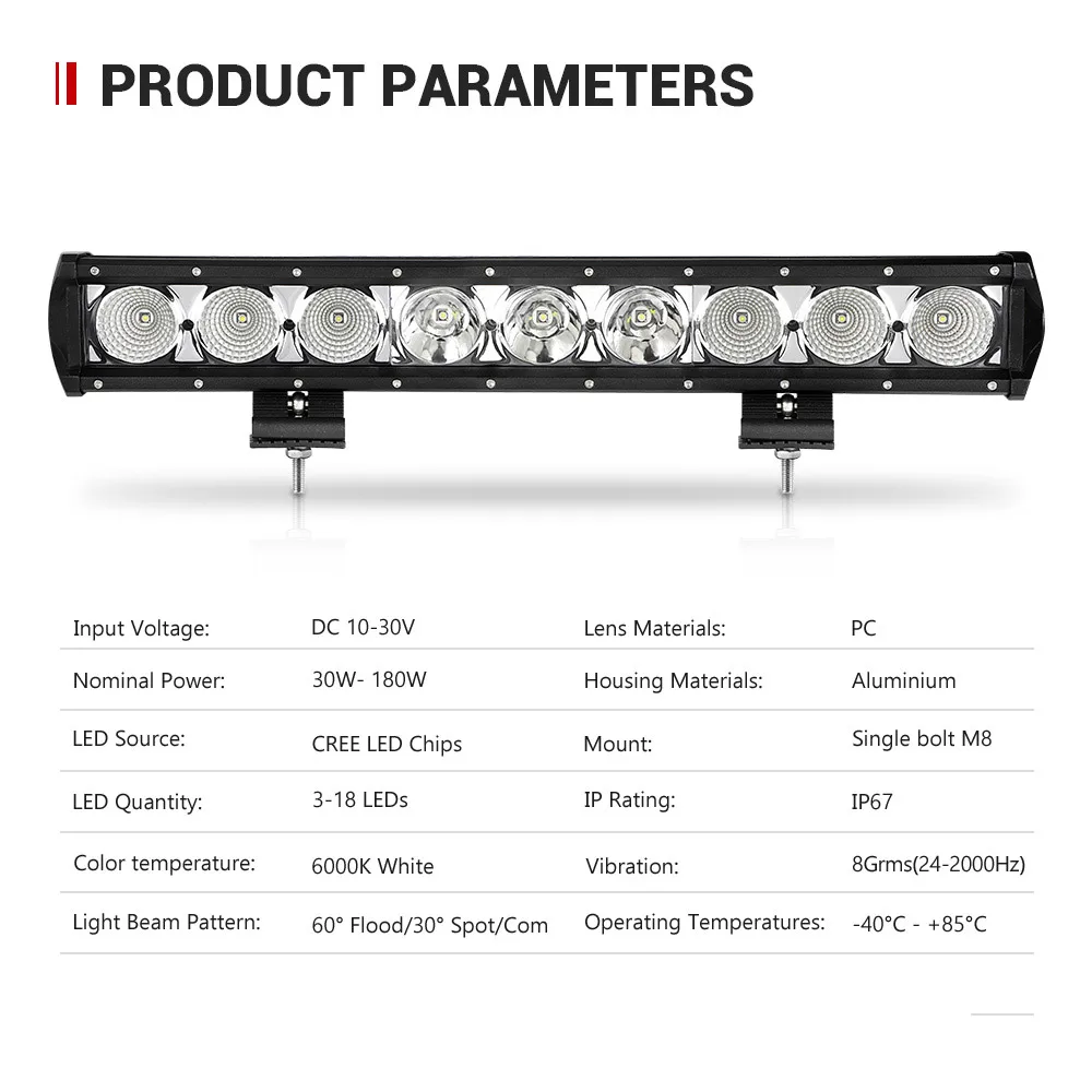 Сверхъяркая Однорядная Светодиодная панель рабочего освещения 8 14 20 27 34 40 дюймов