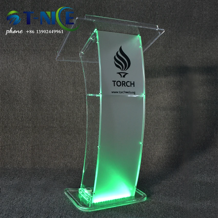 Transparent LED Organic Glass Acrylic Church Pulpit Podium Lectern Designs 