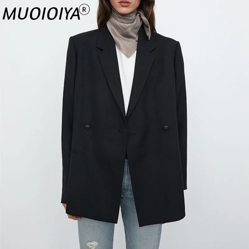 

2021 Autumn Winter Women Office Blazer Coat Ladies Notched Double-Breasted Fashion Jacket Outwear Tops With Pockets