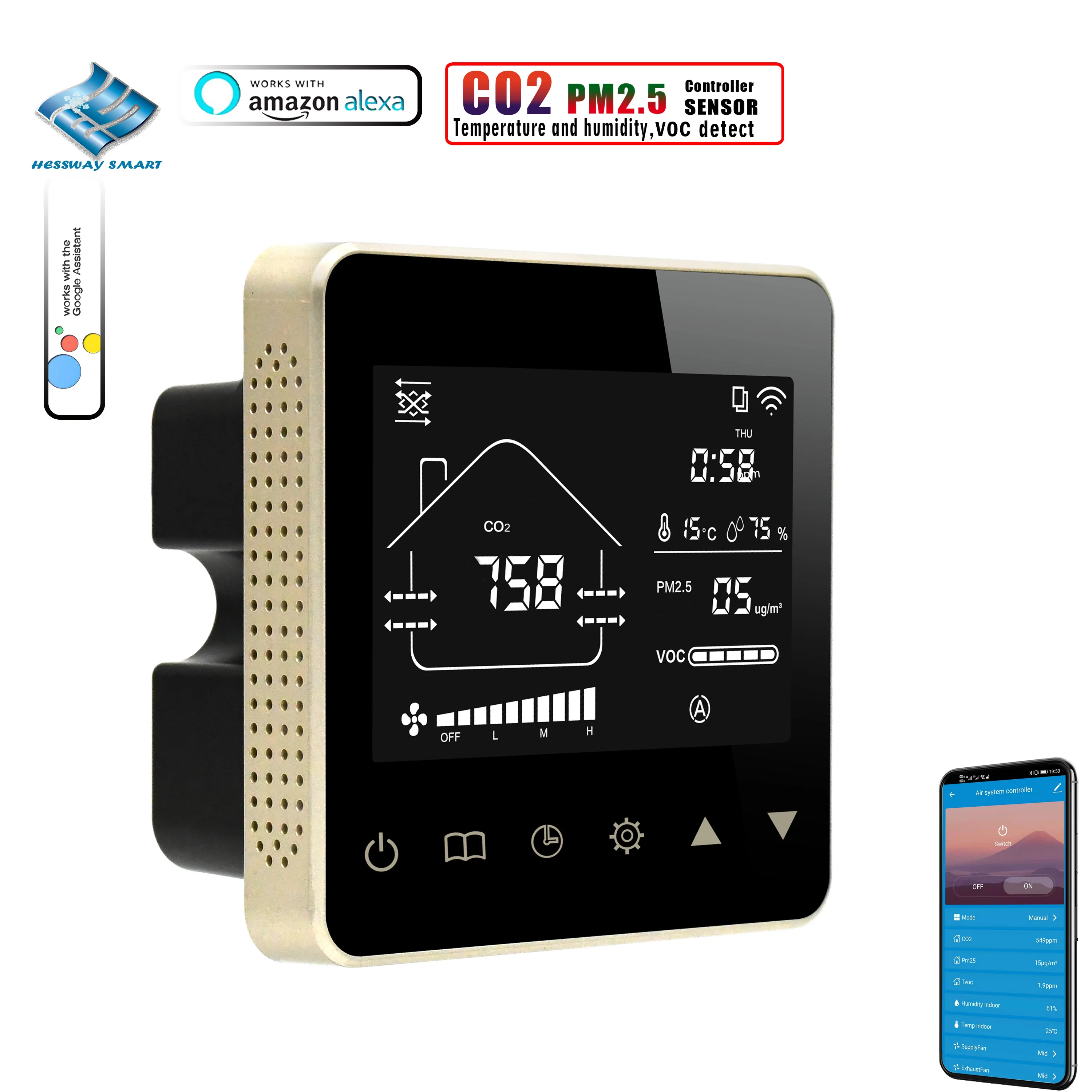 Умный CO2 PM2.5 лазерный датчик Wi-Fi TUYA с контролем качества воздуха для контроля