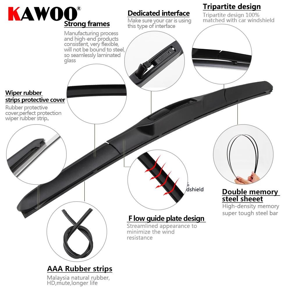 Щетки стеклоочистителя KAWOO 2 шт. мягкие резиновые стеклоочистители для Chrysler Voyager