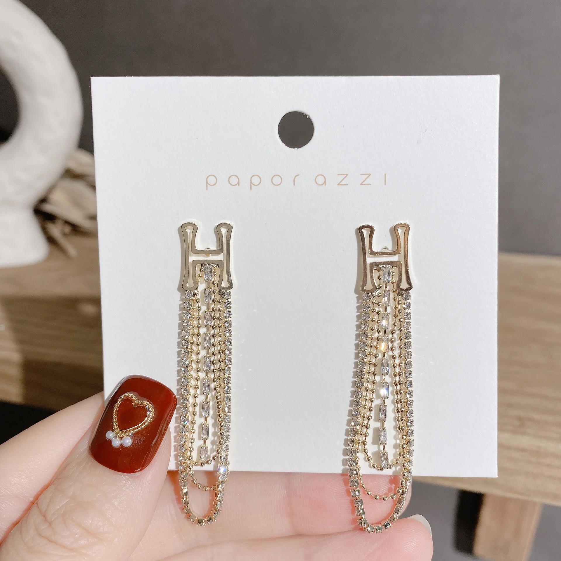 

New Trend Earrings, Earrings, Fashion Net Red Zircon Tassel Earrings, European And American Style Letter Earrings Female