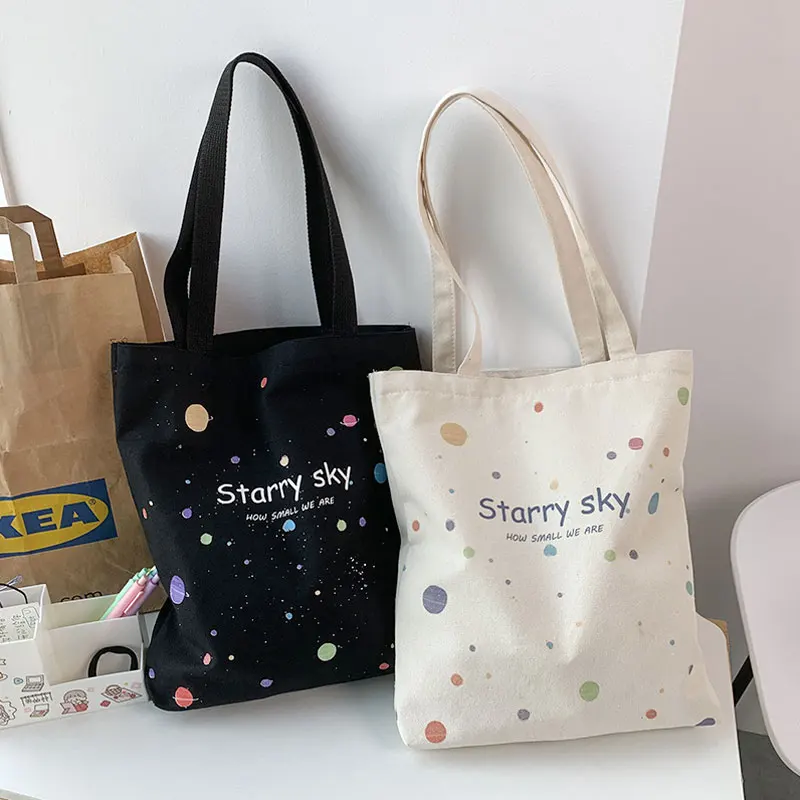 

2021 Youda Canvas Zipper Shopping Bag Large Capacity Conventional Tote Fashion Letter Starry Printing Women Shoulder Simple Bags