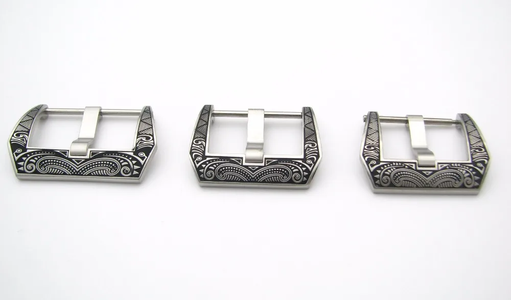 Rolamy 20 22 24 26mm 316L Stainless Steel Laser Engraved in Black Silver Tang Screw Buckle Western Antique For Panerai