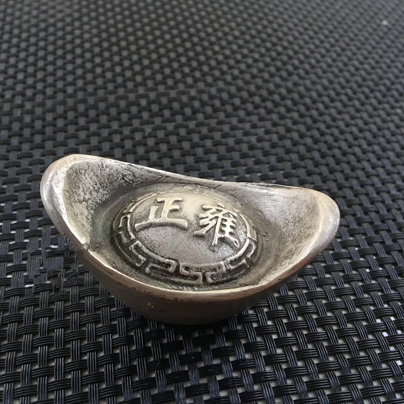 

Antique copper silver plated ingot Daqing silver ingot antique ornaments fortune, longevity and wealth