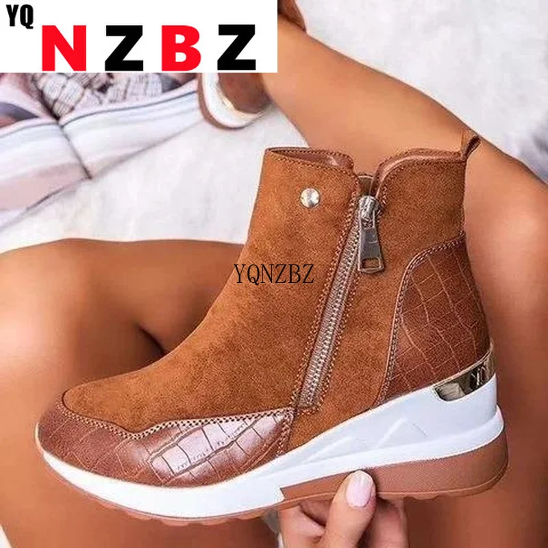 

2021 New Suede Women Shoes Fashion Casual Women Shoes Comfortable Zipper Sneakers Waterproof High Top Platform Women Shoes