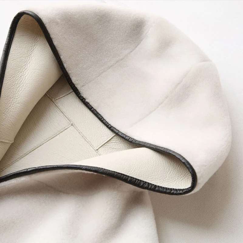 

Fur 2021 Winter Coat Real Sheep Shearing Fur Lamb Fur Coats Women Wool Jacket Hooded Tops PU Lining Long Korean Tops WHF202