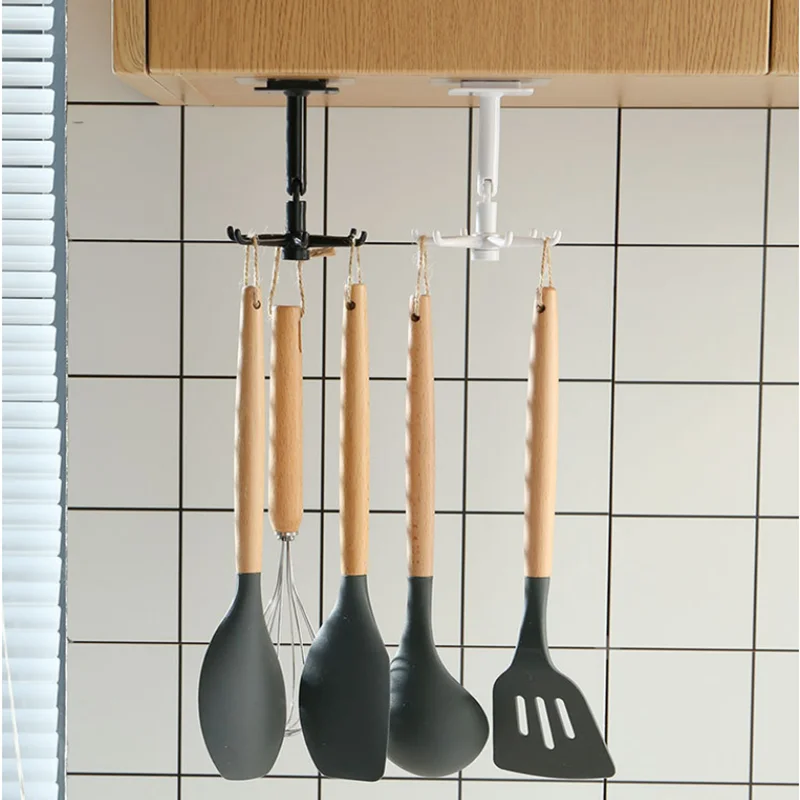 

1PC Kitchen Hook Organizer Punch-free Multi-Purpose Hooks 360 Degree Rotatable Kitchen Hook Homestorage Cabinet Rack