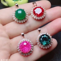 kjjeaxcmy fine jewelry 925 sterling silver inlaid red corundum powder green crystal chalcedony female necklace pendant
