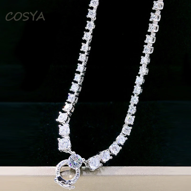 

COSYA Real 925 Sterling Silver Clavicle Chain Pendant Length Adjusted Mosaic Diamonds Luxury For Women Necklace Fine Jewelry New