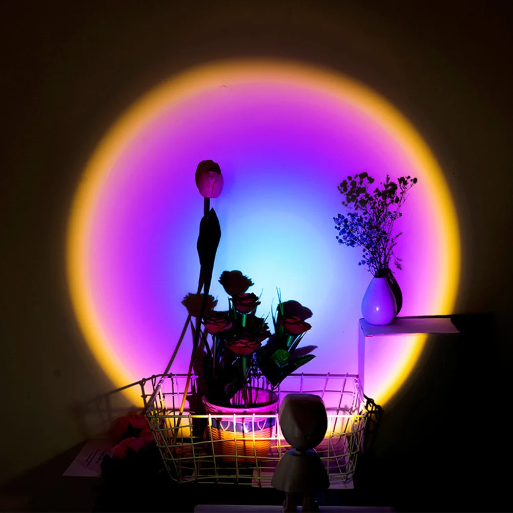 

Sunset Projector Lamp Rainbow Atmosphere Led Night Light for Home Bedroom Coffe shop Background Wall Decoration USB Table Lamp