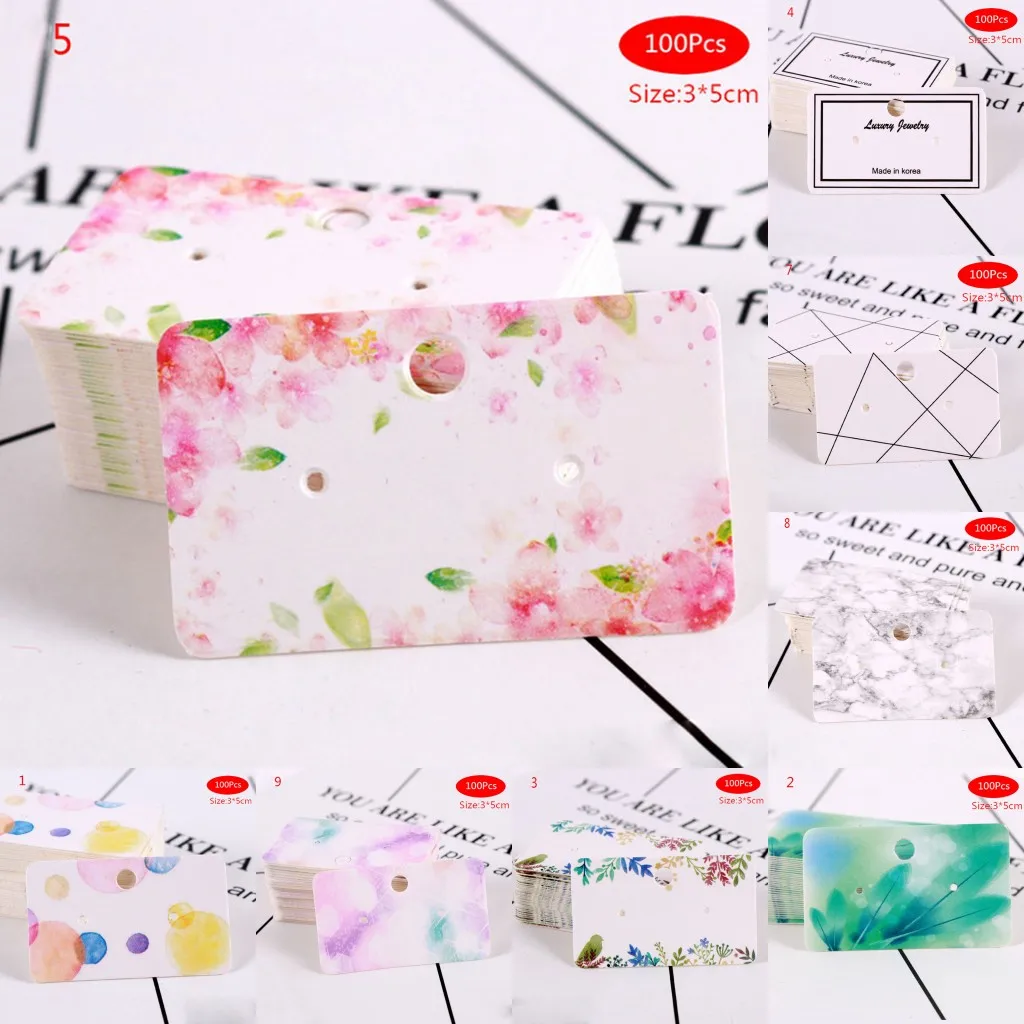 

100PCS 3x5cm Earrings Paper Cards Pack Ear Stud Jewelry Organizer Display Hang Tag Label 9 Styles Earrings Tags