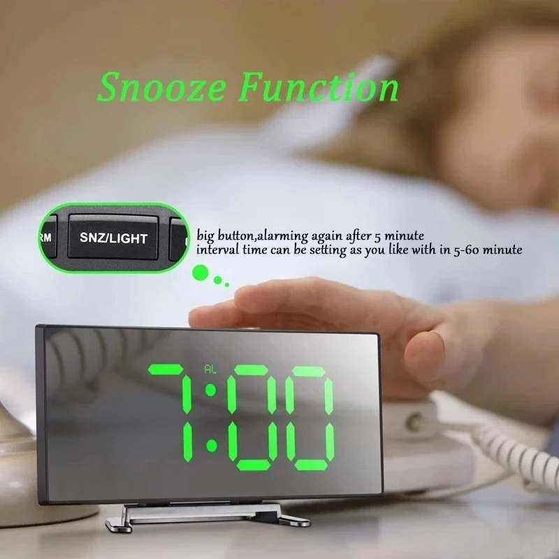 

Digital Mirror LED Display Alarm Clock Battery Plug-in Dual-use Alarm Clock Bedroom Office Display Clock