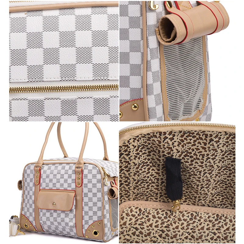 

Hands Free Shoulder Pet Pouch Tote Comfort Pet Dog Carrier Outdoor Travel Handbag Mesh Faux Leather Single Shoulder Bag