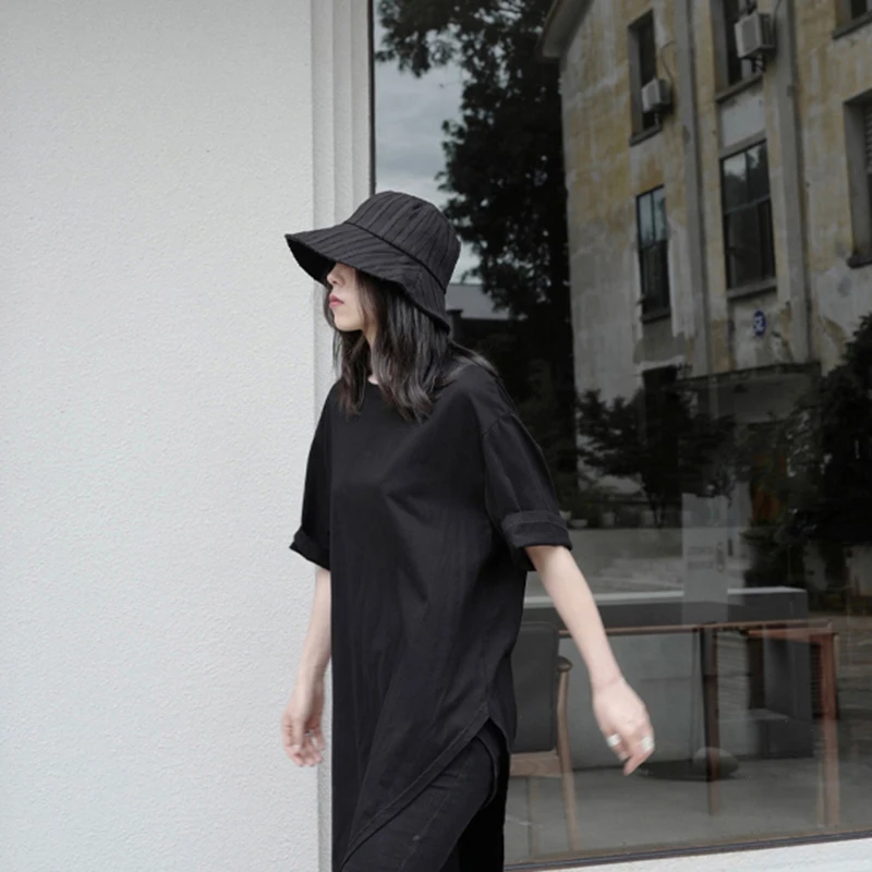 

[EAM] Women White Irregular Big Size T-shirt New Round Neck Three-quarter Sleeve Fashion Tide Spring Summer 2021 1X658