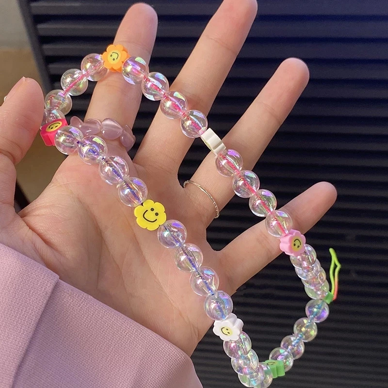 2021 New Transparent Heart Round Beads Imitation Pearl Beaded Mobile Phone Chain Lanyard for Women Anti-lost Accessories |