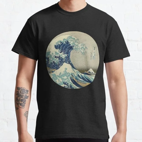 

Great Wave off Kanagawa circle T-Shirt Tee short sleeve cotton t-shirt women and men
